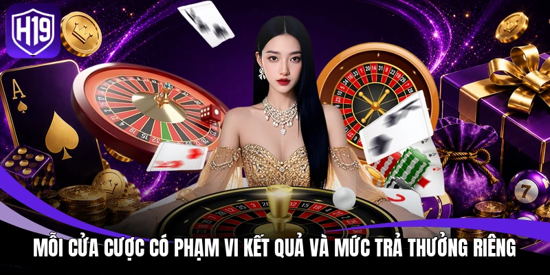 Mỗi cửa cược có phạm vi kết quả và mức trả thưởng riêng